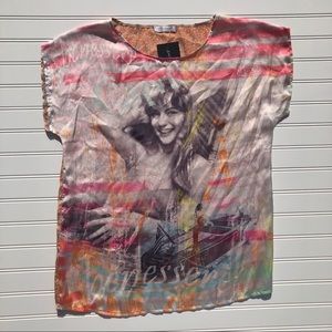 NWT Promod Graphic Top Blouse Pink Orange US Sz 6